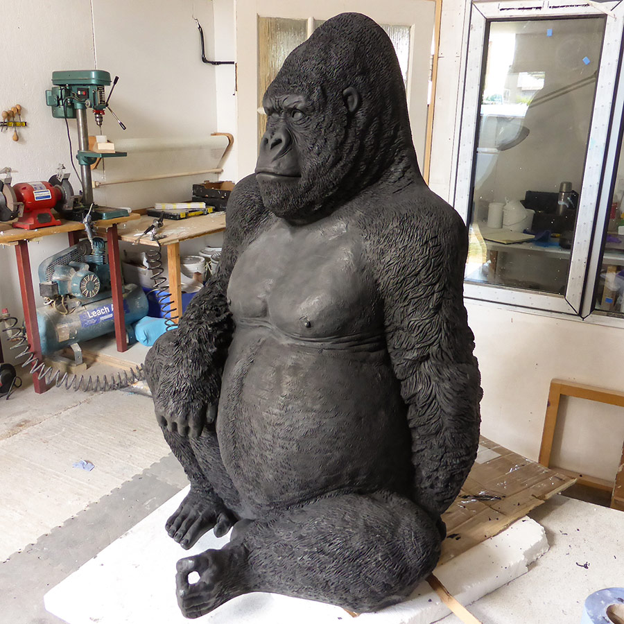 Life size silverback jesmonite gorilla laminate sculpture England
