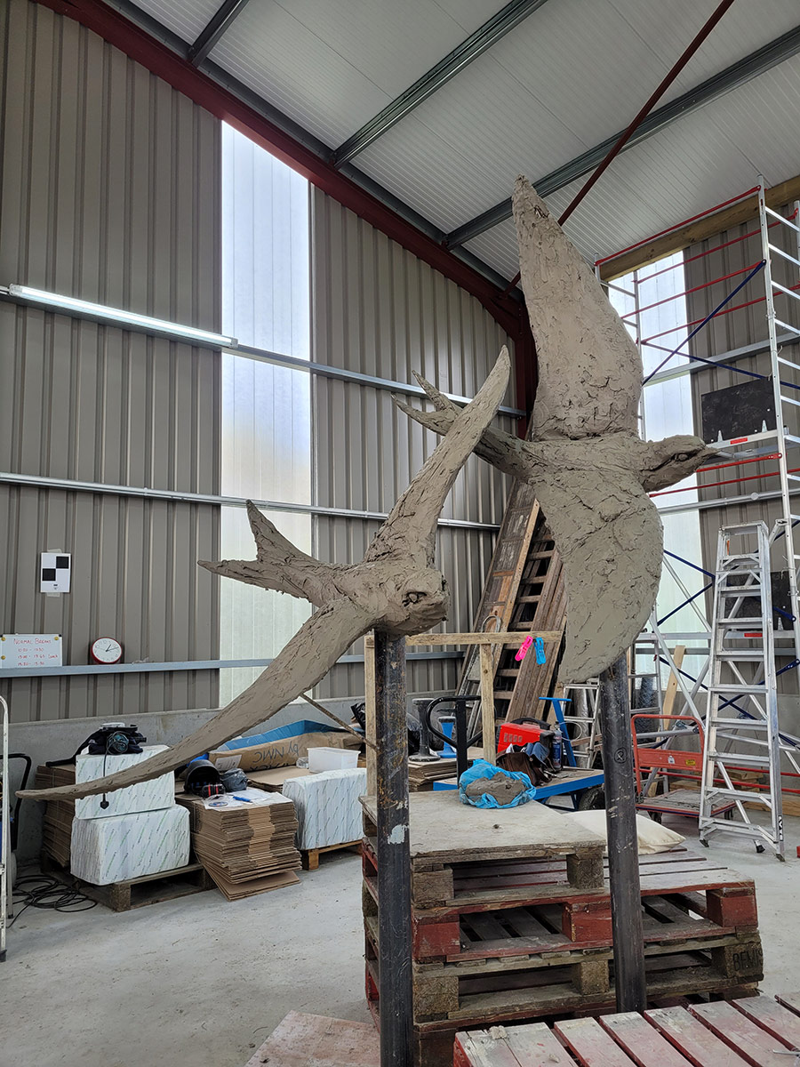 flying clay house martins sculpture tanya russell wales