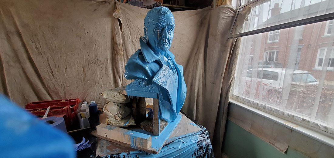 blue silicone mould making adrain shooter bust sculpture
