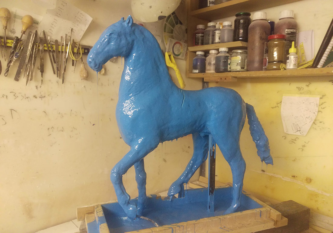 horse sculpture blue silicone layer mould making uk