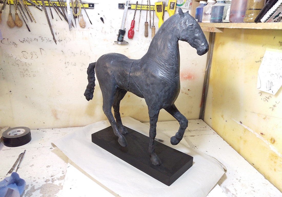horse sculpture patina jesmonite resin black base