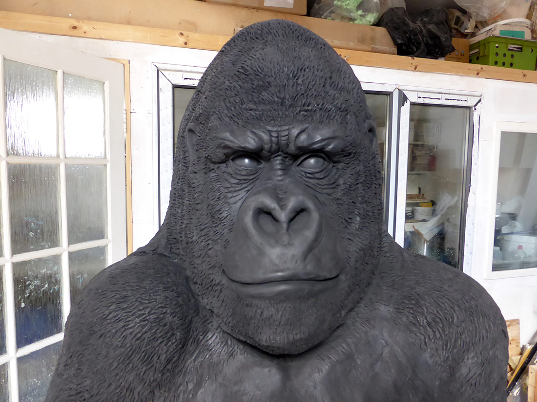 Portrait life size gorilla sculpture Jesmonite AC100 uk