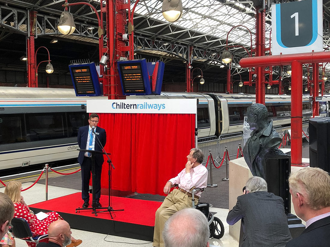 Adrian Shooter bronze unveiling ceremony Marylebone rail station
